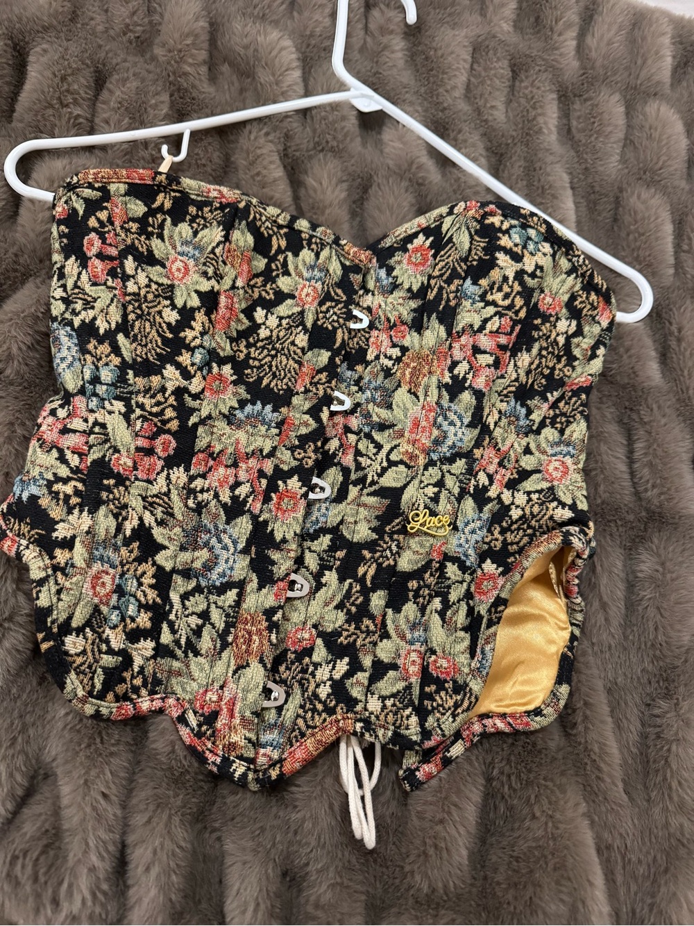 Lace Floral Brocade Corset Top - Black Multicolor
